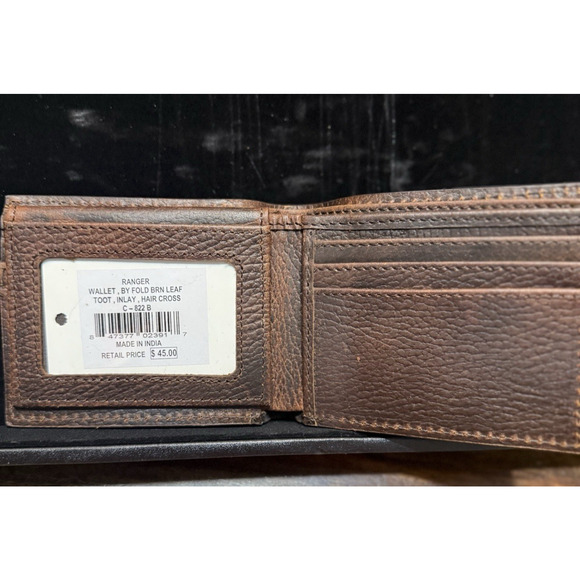 Ranger Belt Co Dark Brown Leather Bifold Wallet with Cowhide Inlay & Cross – NWT - Picture 9 of 14